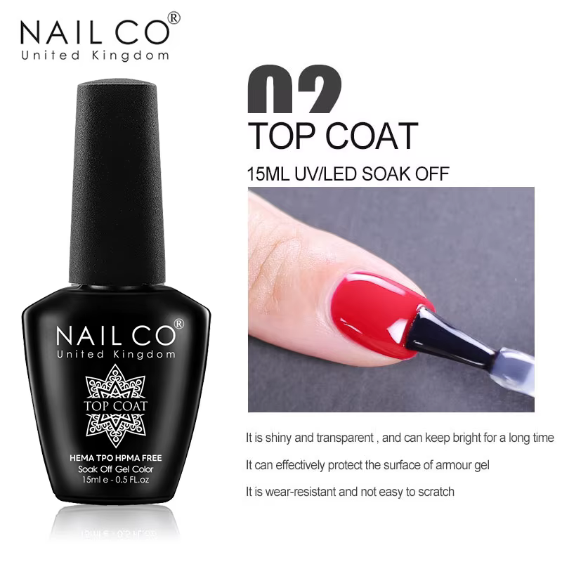 NAILCO Vernis à ongles en gel 15ml SANS HEMA ET SANS TPO Base et Top Coat sans résidu Transparent Primer Laque
