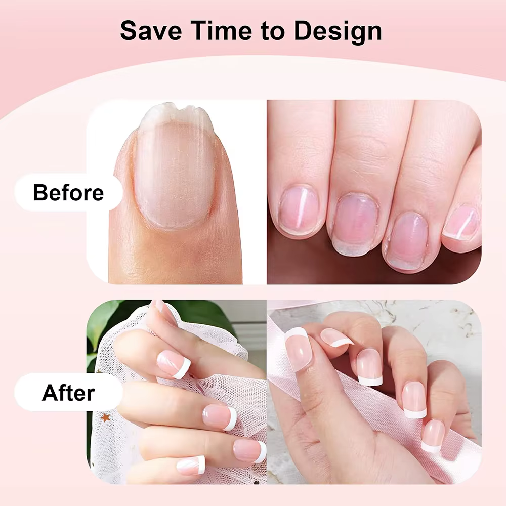 120 pièces rose court carré blanc français faux ongles 24*5 bandes couverture complète acrylique presse