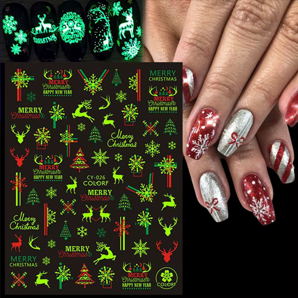 Autocollants pour ongles de Noël qui brillent dans le noir