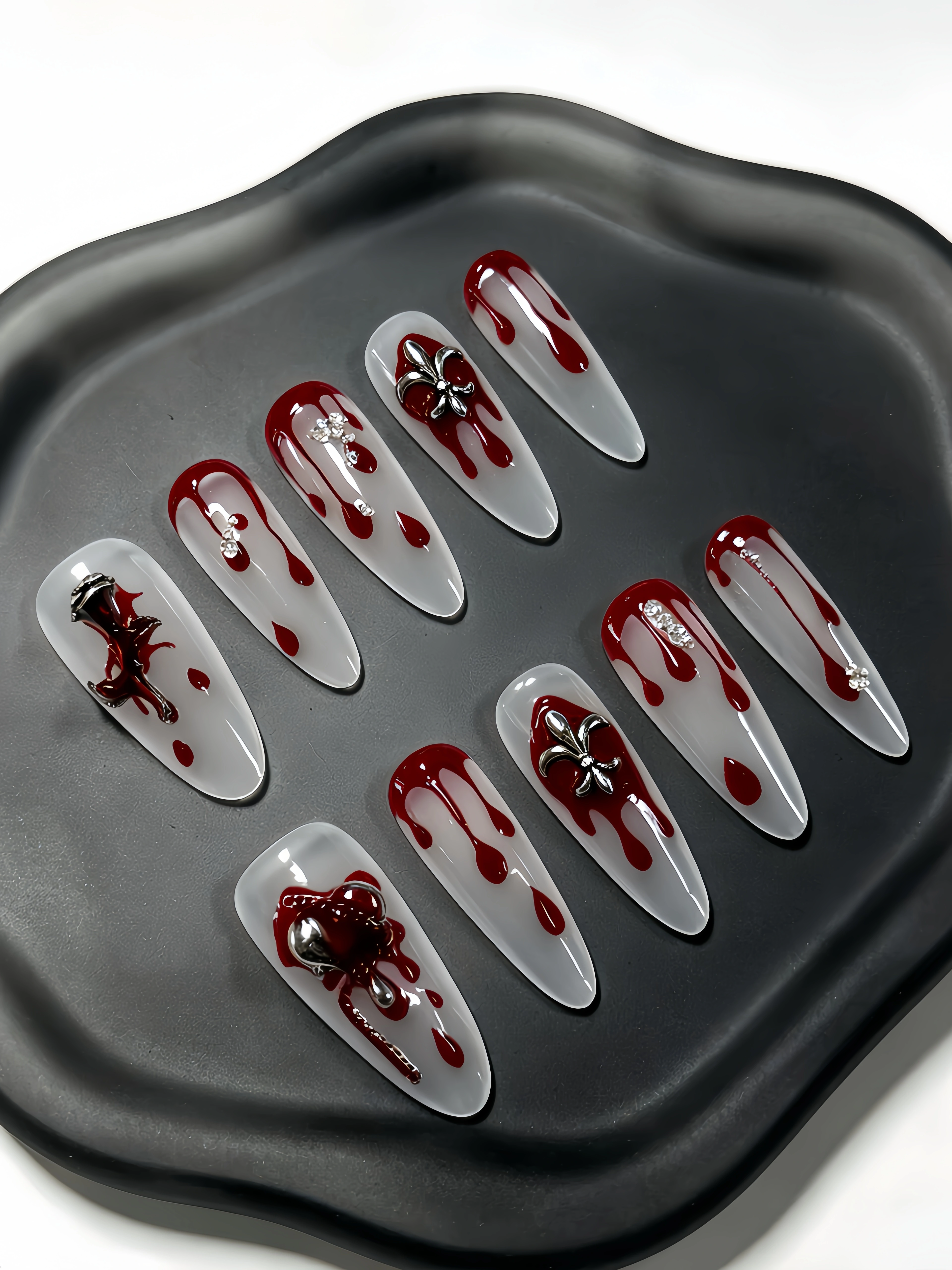10 faux ongles longs en forme de goutte d'eau