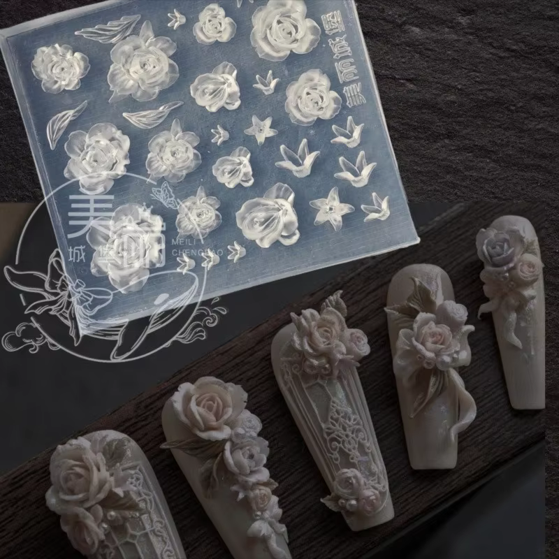 1 pièces 3D Rose tulipe Lotus bricolage Design Silicone Nail Art ongles moule acrylique