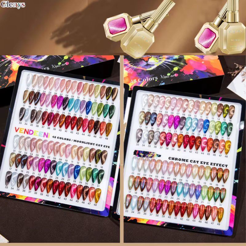 Glenys 48 pièces * 15ml Vernis à ongles gel effet œil de chat blanc clair
