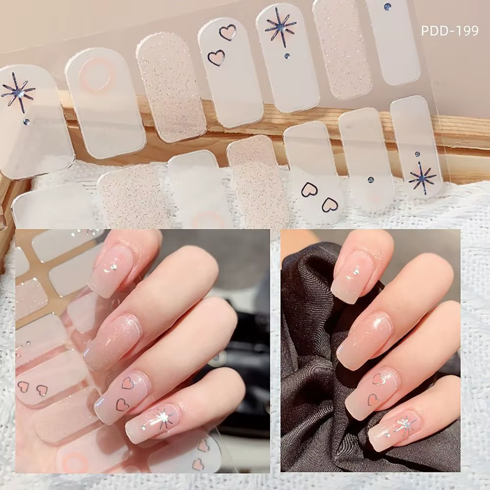 INS à la mode 14 bandes Gel ongles autocollants Semi-durci couverture complète Patch