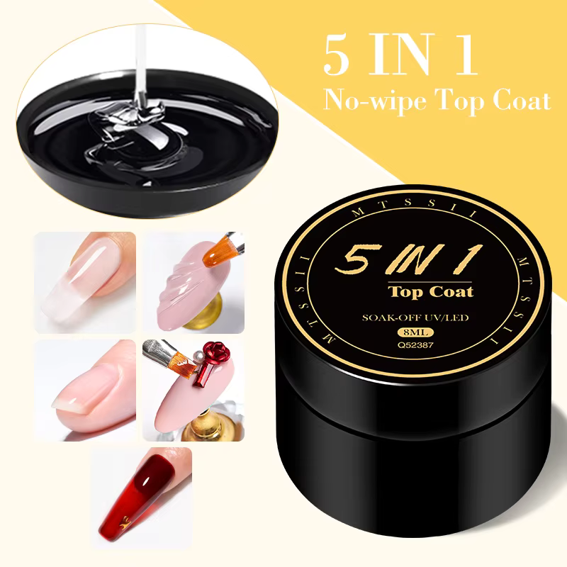 Mtssii 5 en 1 colle Gel de renfort sans lingette couche de finition Nail Art tremper le vernis Gel UV 3D Chrome Design diamant Gel