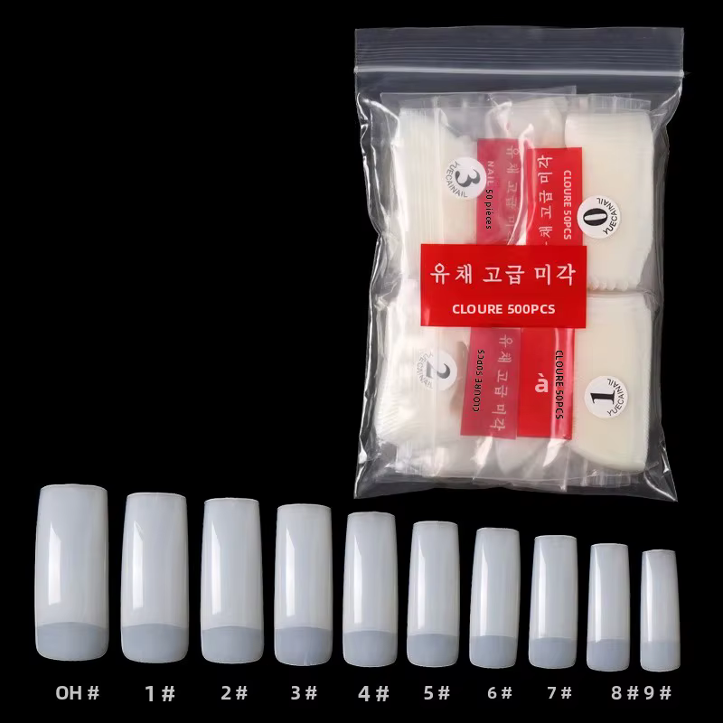 Lot de 500 faux ongles naturels à couverture complète avec demi-embouts français pour manucure Nail Art