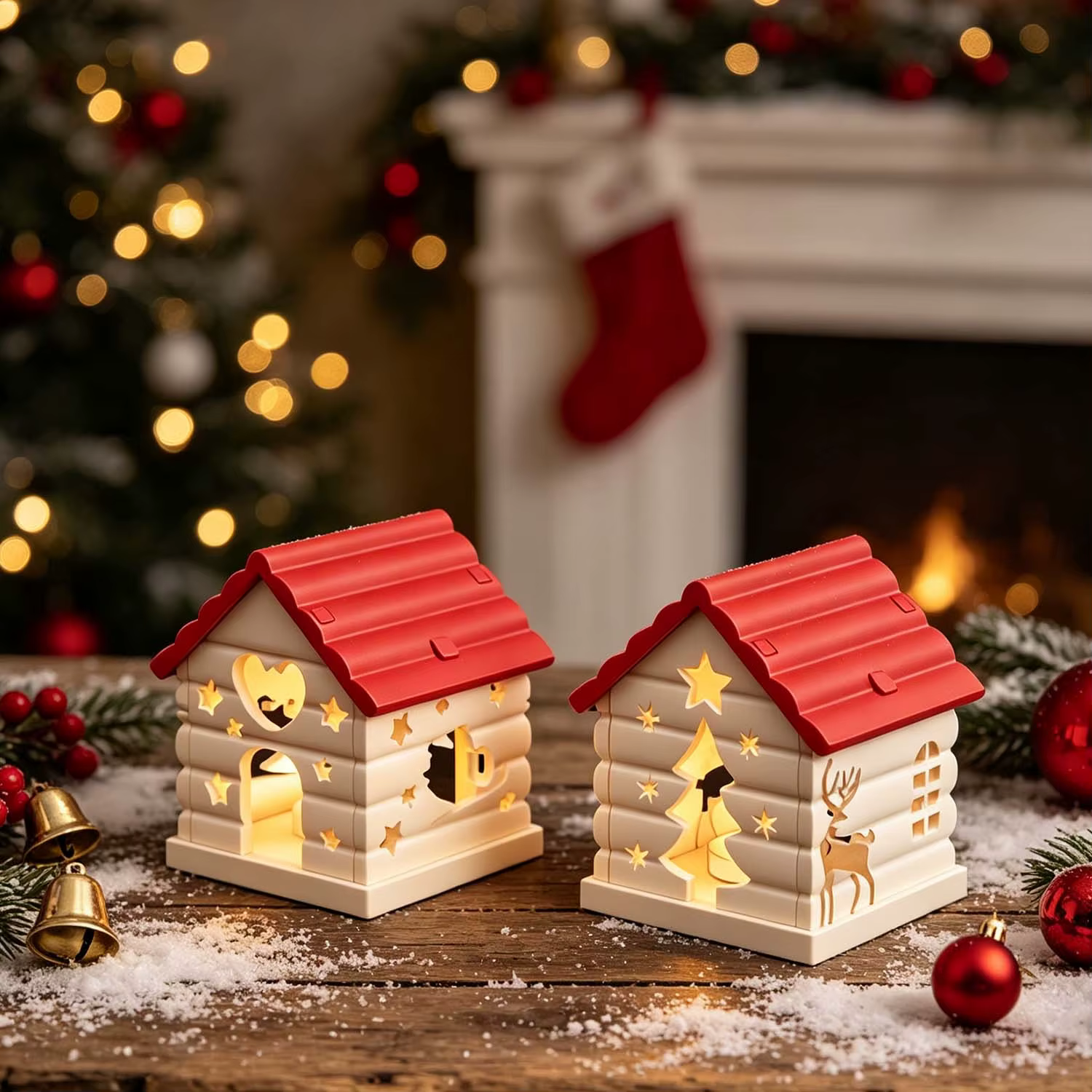 Moule en silicone pour résine de Noël : 1 moule en silicone en forme de cabane de Noël, avec un design ajouré orné d'étoiles et de cœurs
