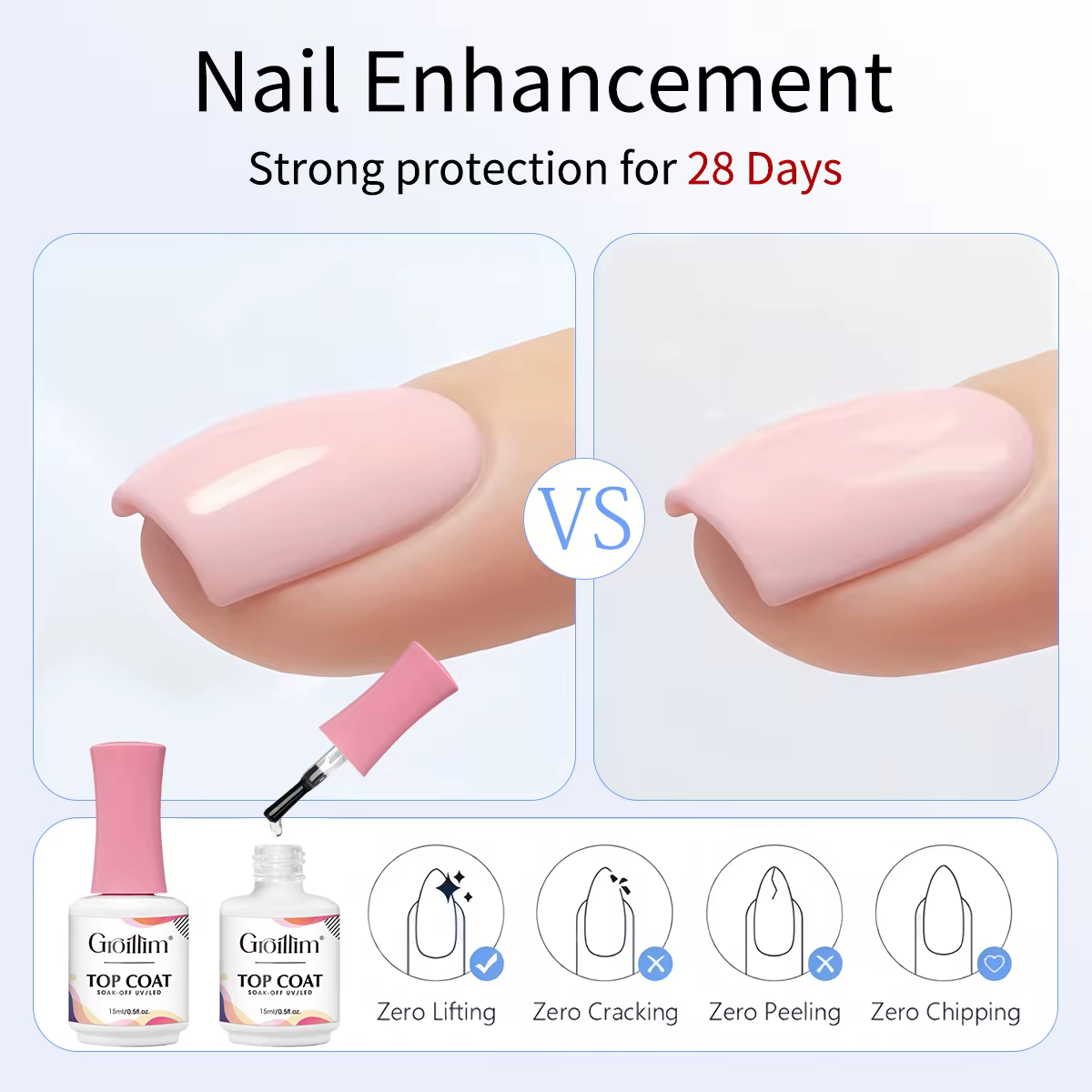 Kit de démarrage de vernis à ongles en gel sans essuyage Groillim 15 ml - / Kit