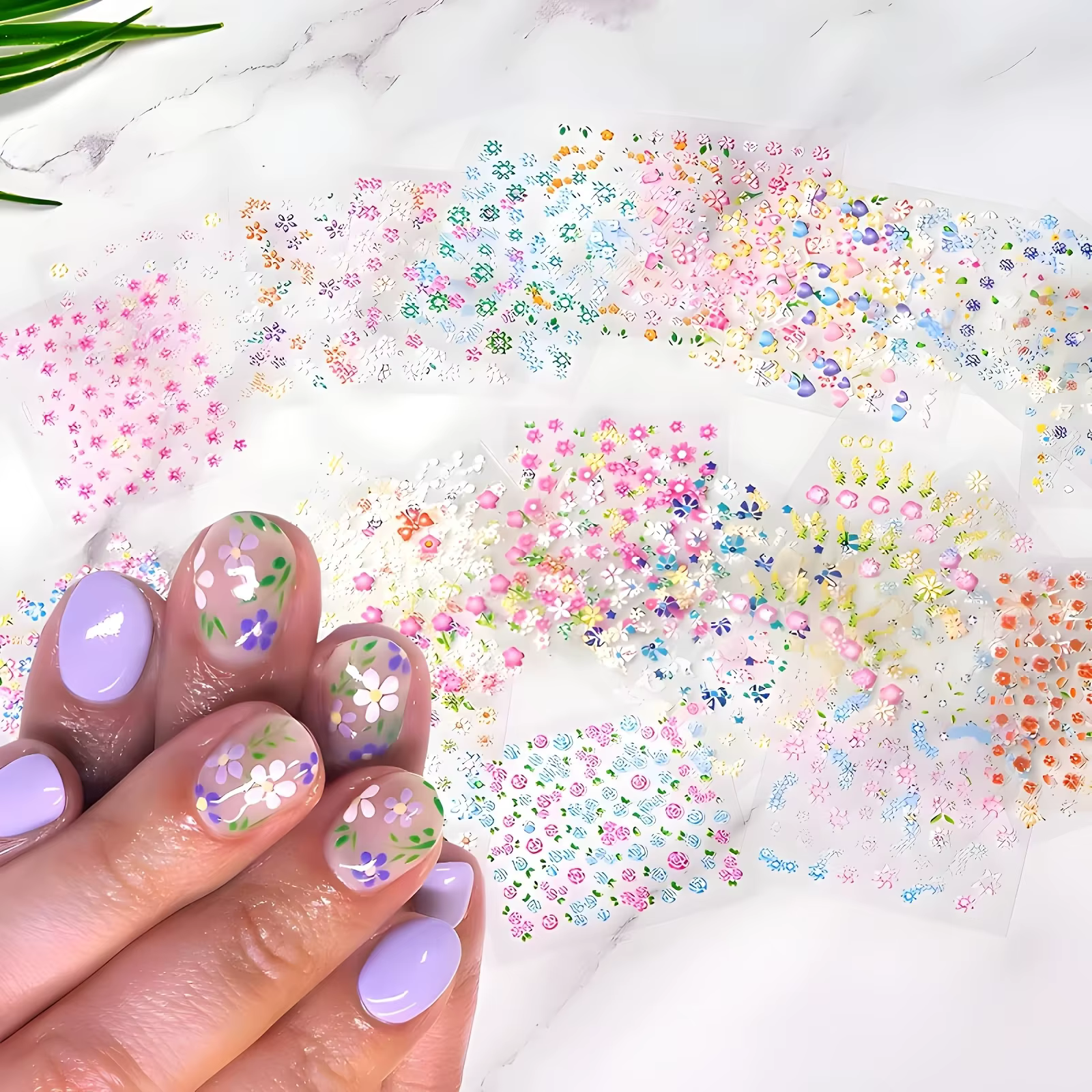 30 feuilles d'autocollants pour ongles fleur pour Nail Art coloré auto-adhésif marguerite décalcomanies