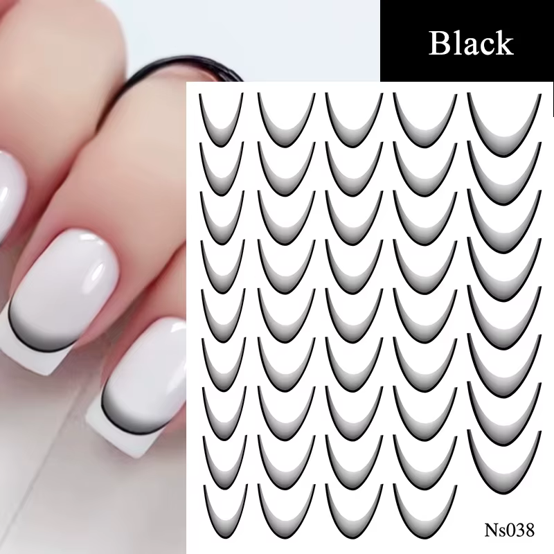 Blanc noir ligne française ongles autocollants rayure 3D dégradé lignes curseurs