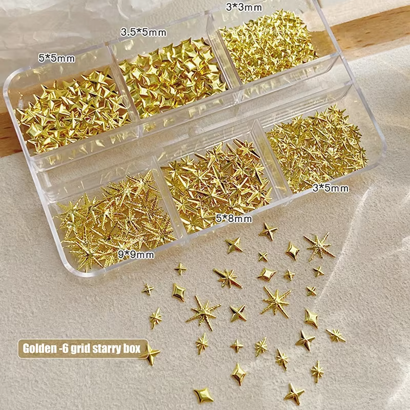 6 grilles métalliques or argent Nail Art strass décor manucure breloques Flatback Starburst pentagrammes bijou accessoires pour ongles