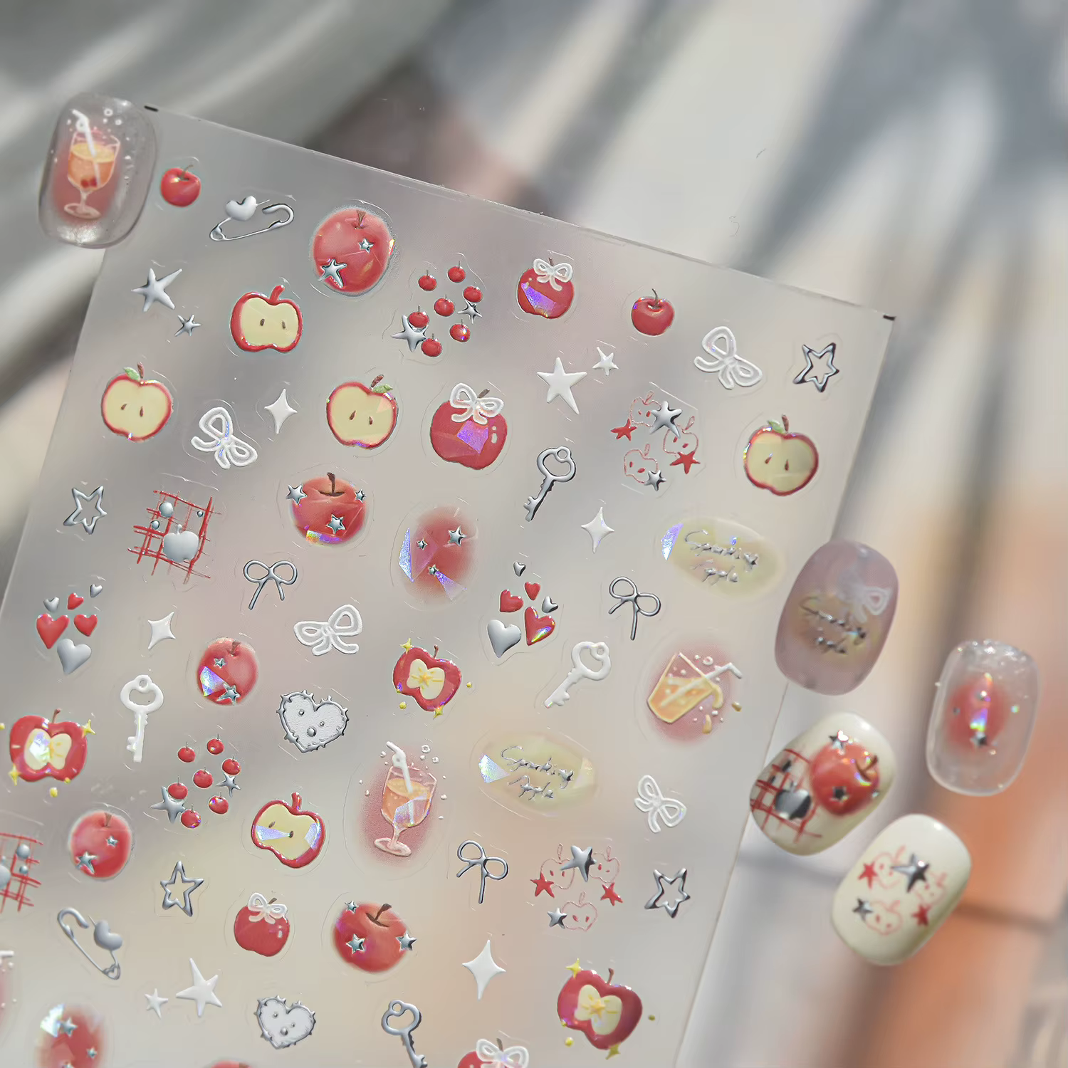 Autocollants pour ongles à motif de gelée de pommes rouges et vertes
