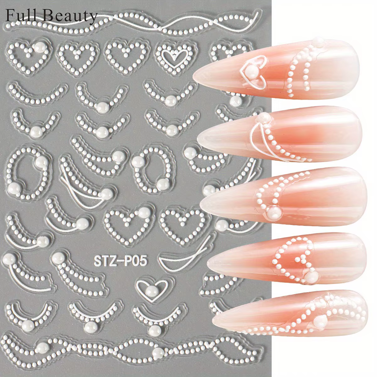 Autocollants pour ongles en forme de fleur de perle en relief – Faux