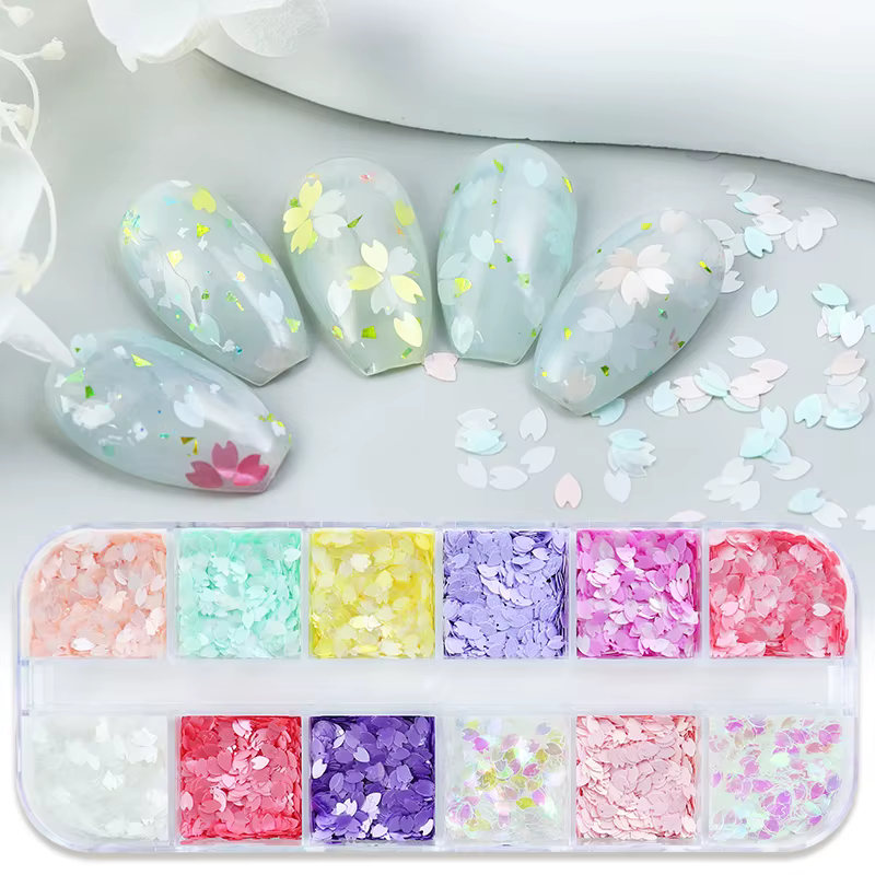 Rose Sakura fleur pétale Nail Art paillettes décorations fleurs de cerisier tranche holographique