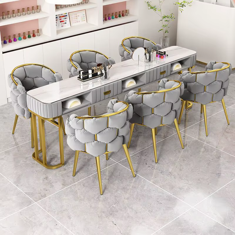 Table de manucure en marbre, poste de travail à ongles multi-niveaux en bois, bureau à ongles portable vert de luxe léger, mobilier de salon de beauté