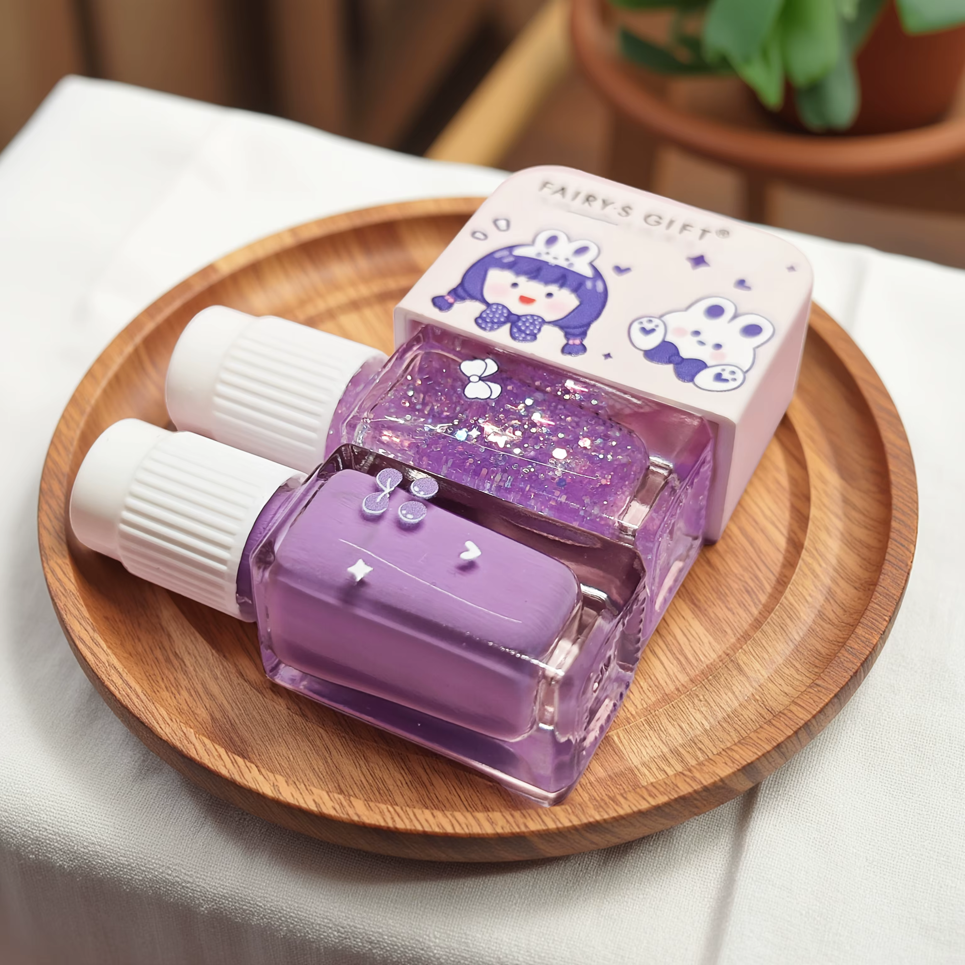 S04 violet fille cadeau de fée ensemble de 2 bouteilles vernis à ongles sans cuisson séchage rapide pelable à base