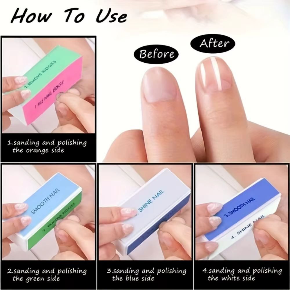 Lot de 2 limes à ongles et blocs de polissage, outils professionnels pour le nail art, permettant de polir toutes les faces des ongles, outils pour le nail art destinés aux salons de beauté.