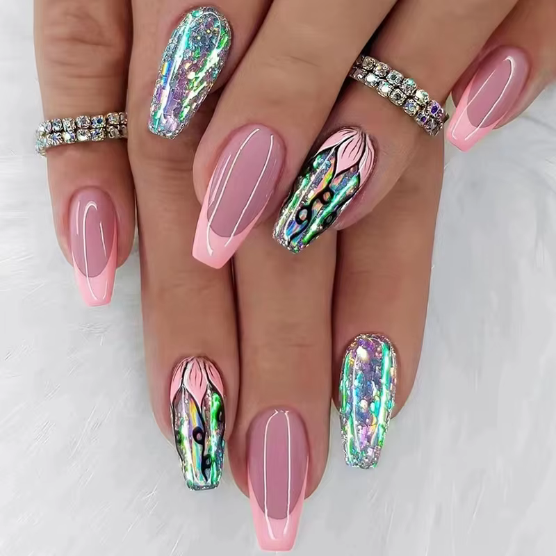 Flash Lotus 24 pièces presse sur ongles rose dégradé faux