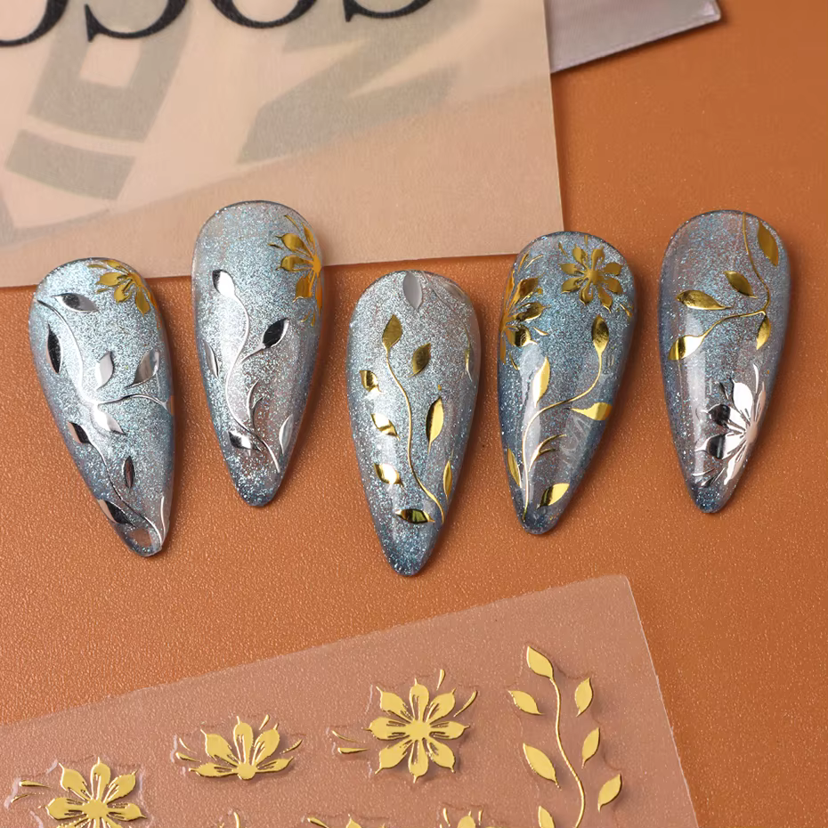 Autocollants pour ongles floraux – Décalcomanies 3D auto-adhésives à motif de fleurs et de feuilles pour Nail Art