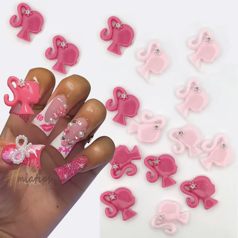 Breloques à ongles Kawaii pour fille rose 3D