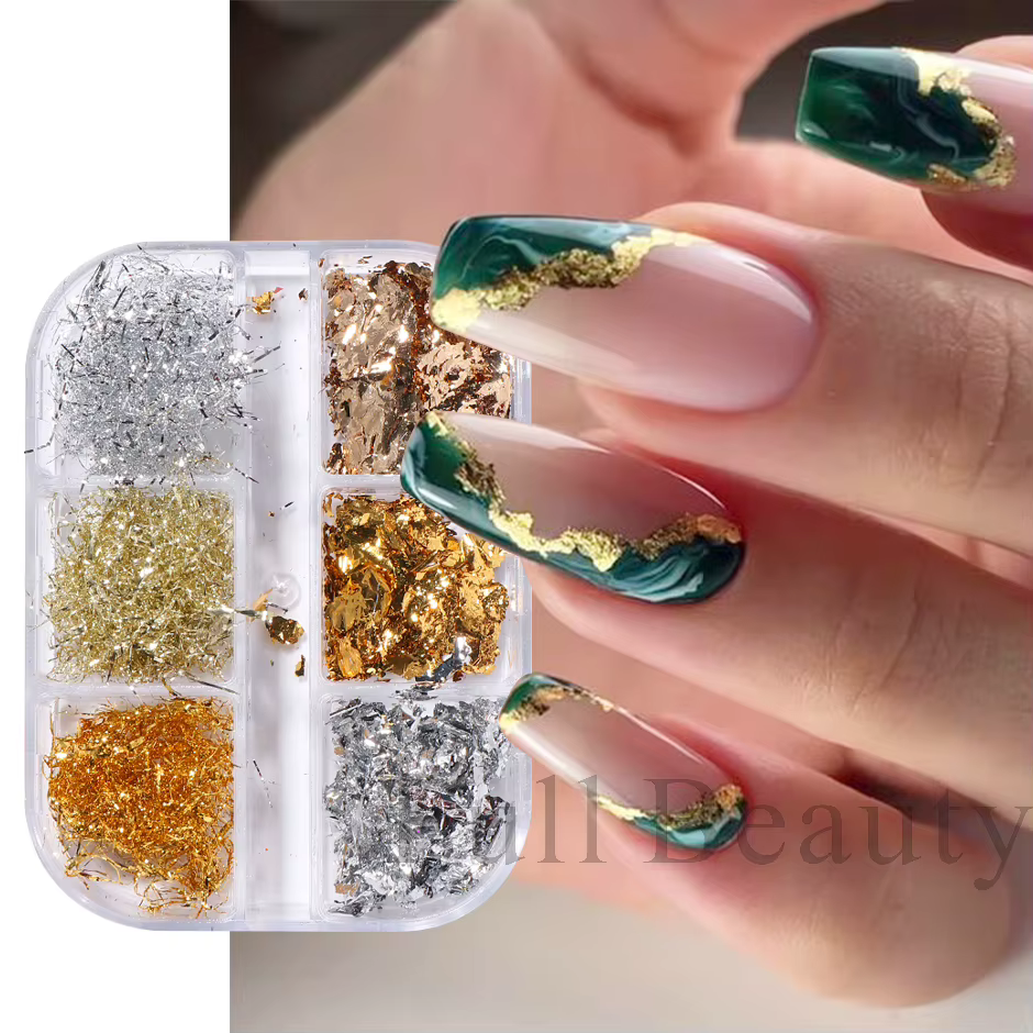 Feuille d'aluminium Nail Art Paillettes or argent flocons