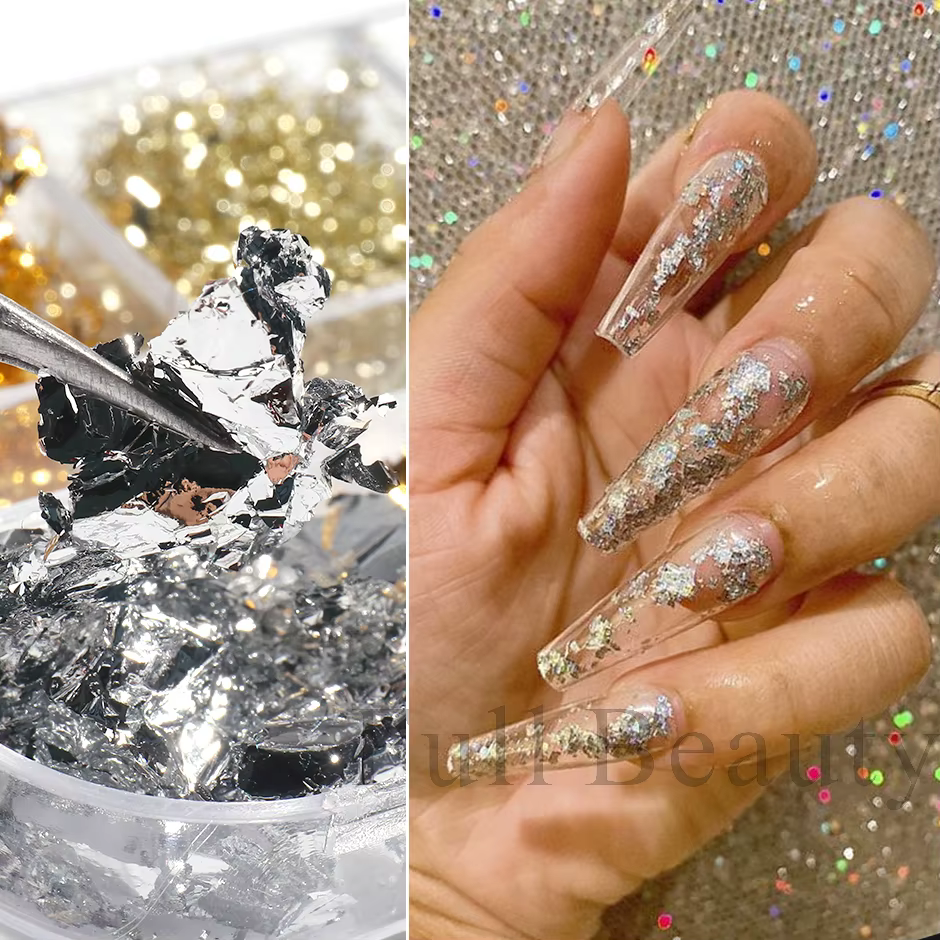 Feuille d'aluminium Nail Art Paillettes or argent flocons